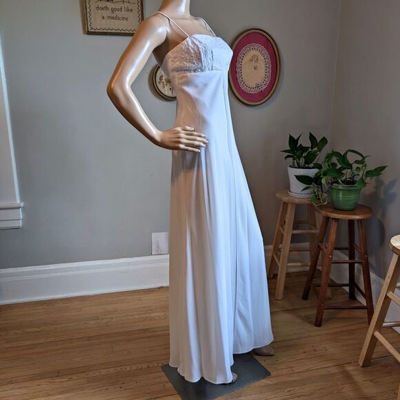 Vintage 90s White Gown Prom Dress Maxi Bridal Wedding Sequin Regency Empire JR 3 - Picture 2 of 11